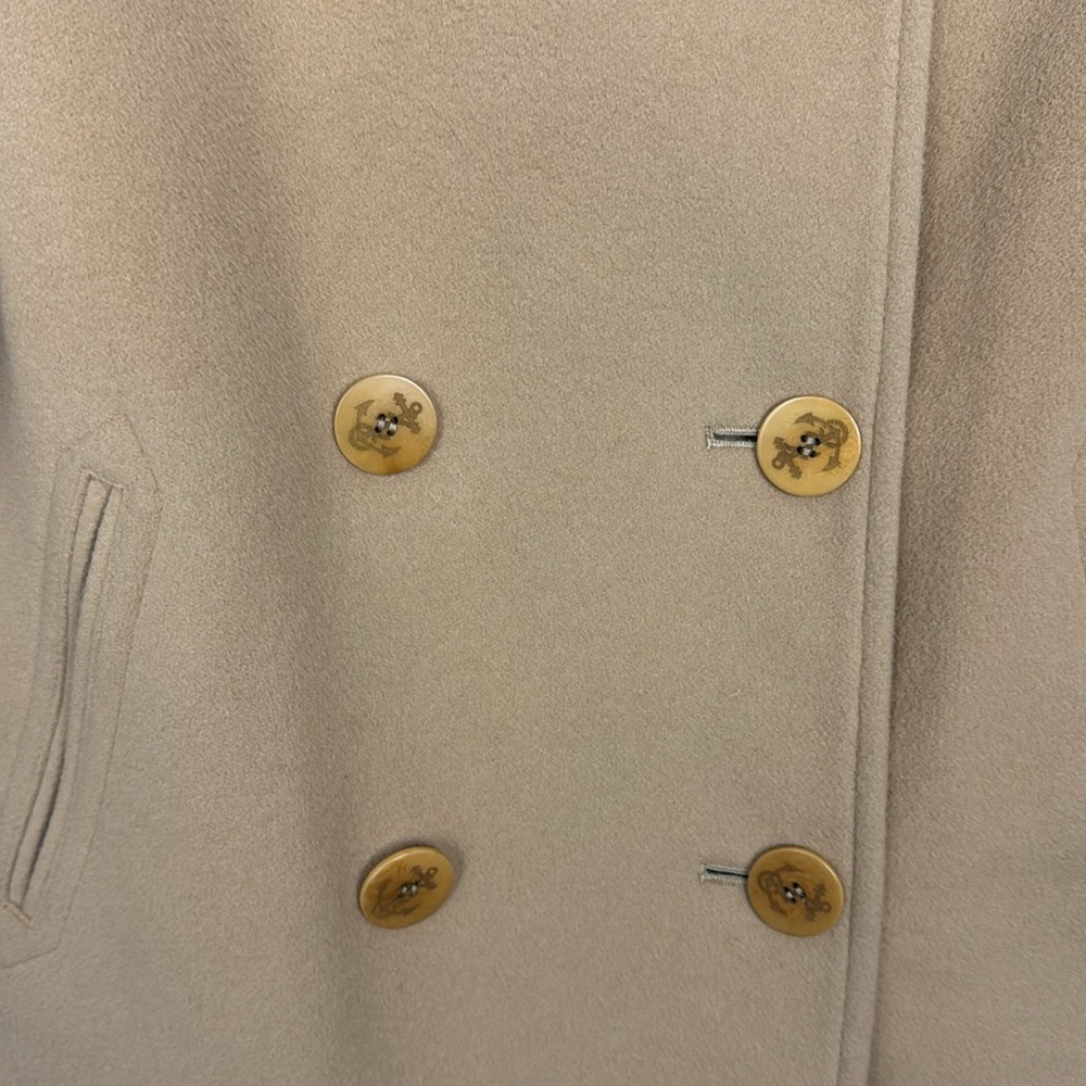 LL Bean Peacoat Tan Wool Nylon Double Breasted Size 12 Cream Beige Coat Jacket - Picture 5 of 8